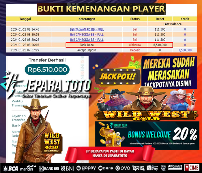 HASIL BUKTI JP SLOT WILD WEST GOLD MEMBER JEPARATOTO