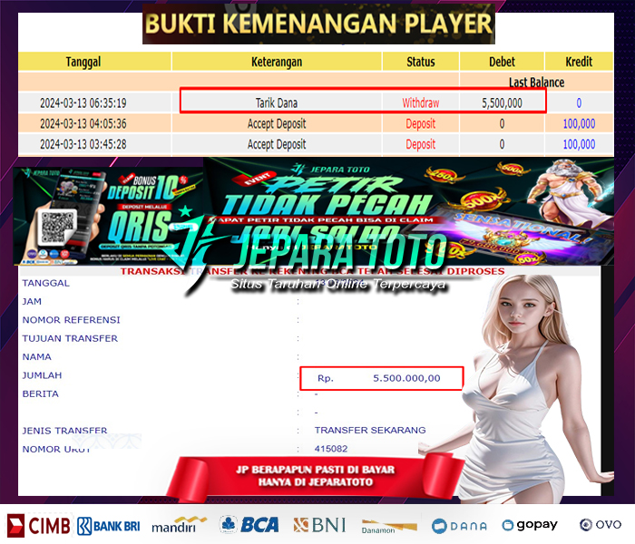 BUKTI KEMENANGAN SLOT OLIMPUS MEMBER JEPARATOTO