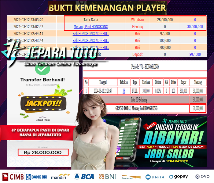 BUKTI KEMENANGAN TOGEL HONGKONG POOLS MEMBER JEPARATOTO