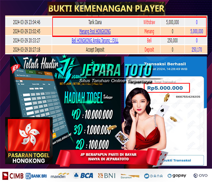 BUKTI KEMENANGAN TOGEL HONGKONG POOLS MEMBER JEPARATOTO