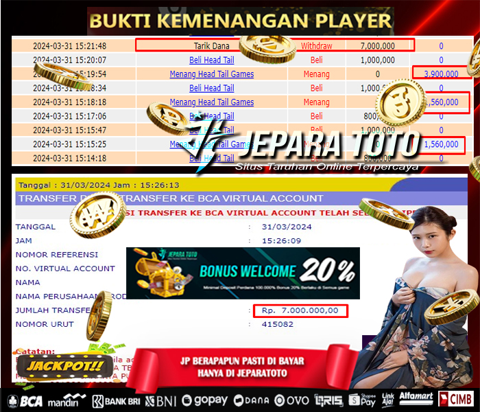 BUKTI KEMENANGAN LIVE GAME HEAD TAIL MEMBER JEPARATOTO