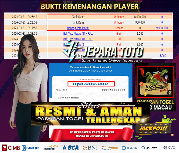 BUKTI KEMENANGAN TOGEL TOTOMACAU POOLS MEMBER JEPARATOTO