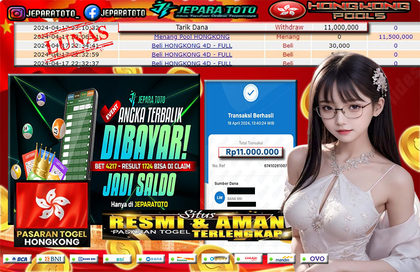 BUKTI KEMENANGAN TOGEL HONGKONG POOLS MEMBER JEPARATOTO