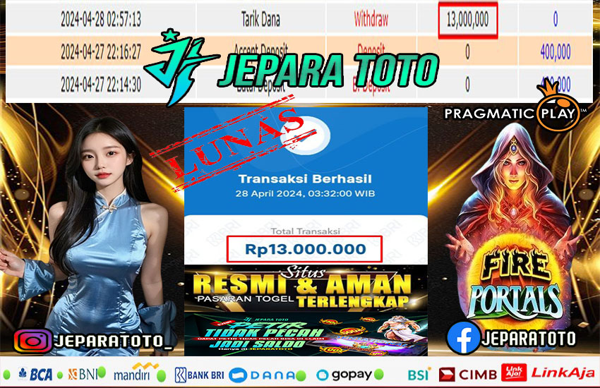 BUKTI KEMENANGAN SLOT FIRE PORTALS MEMBER JEPARATOTO