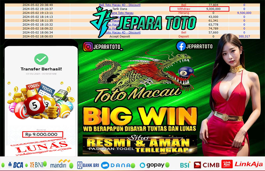 BUKTI KEMENANGAN TOGEL TOTOMACAU MEMBER JEPARATOTO