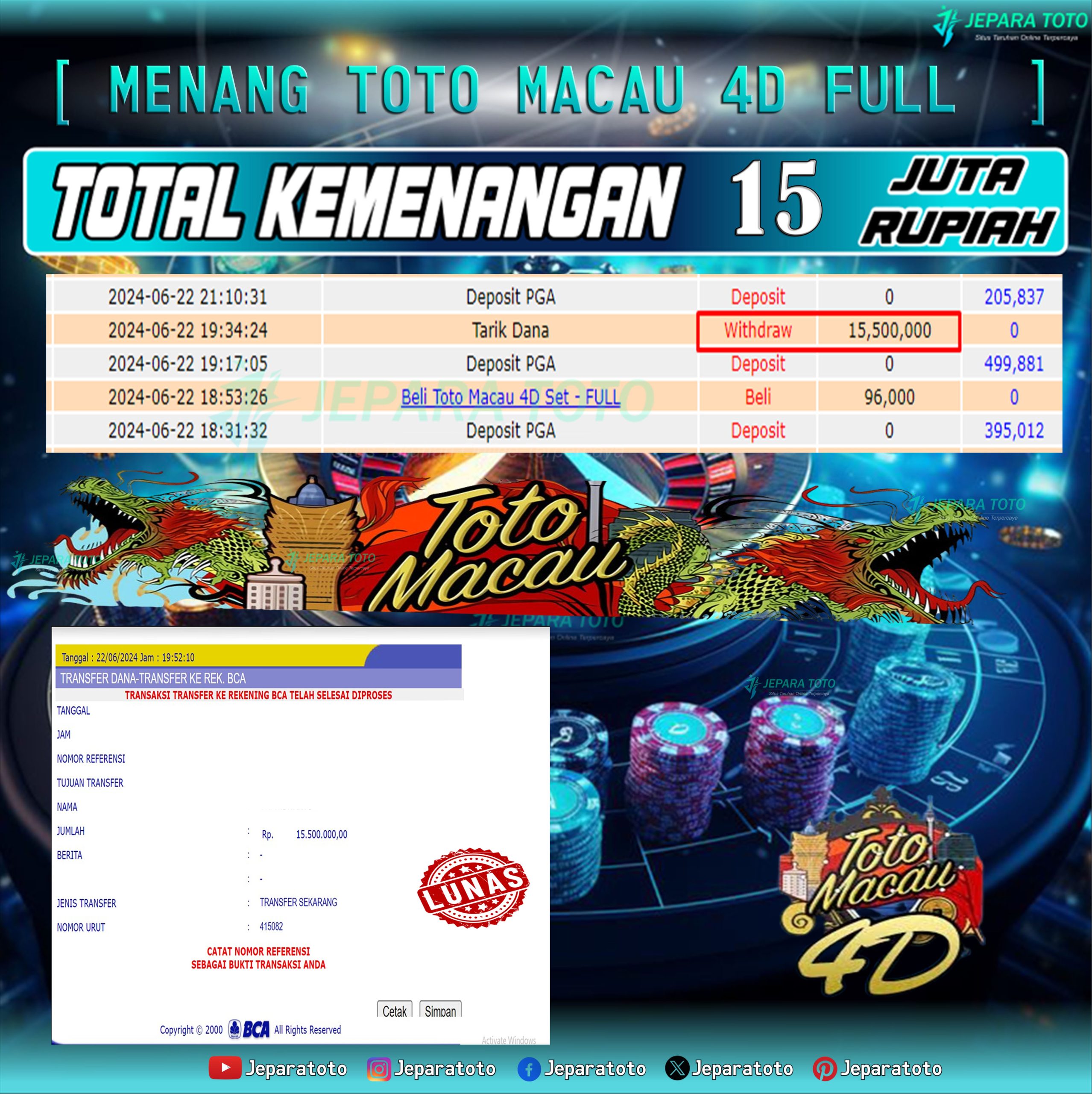 BUKTI KEMENANGAN TOGEL TOTOMACAU 4D MEMBER JEPARATOTO