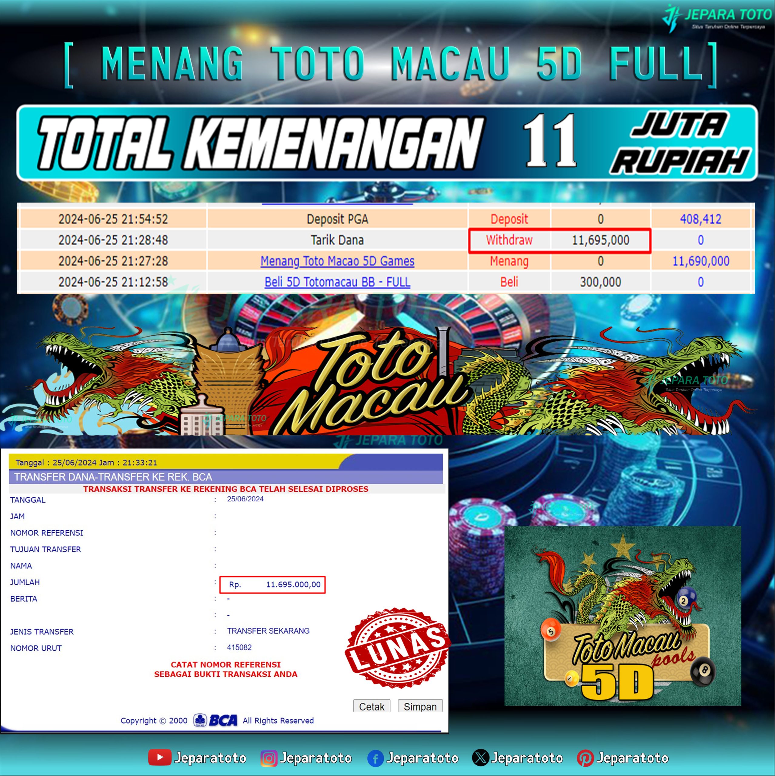 BUKTI KEMENANGAN TOGEL TOTOMACAU 4D MEMBER JEPARATOTO