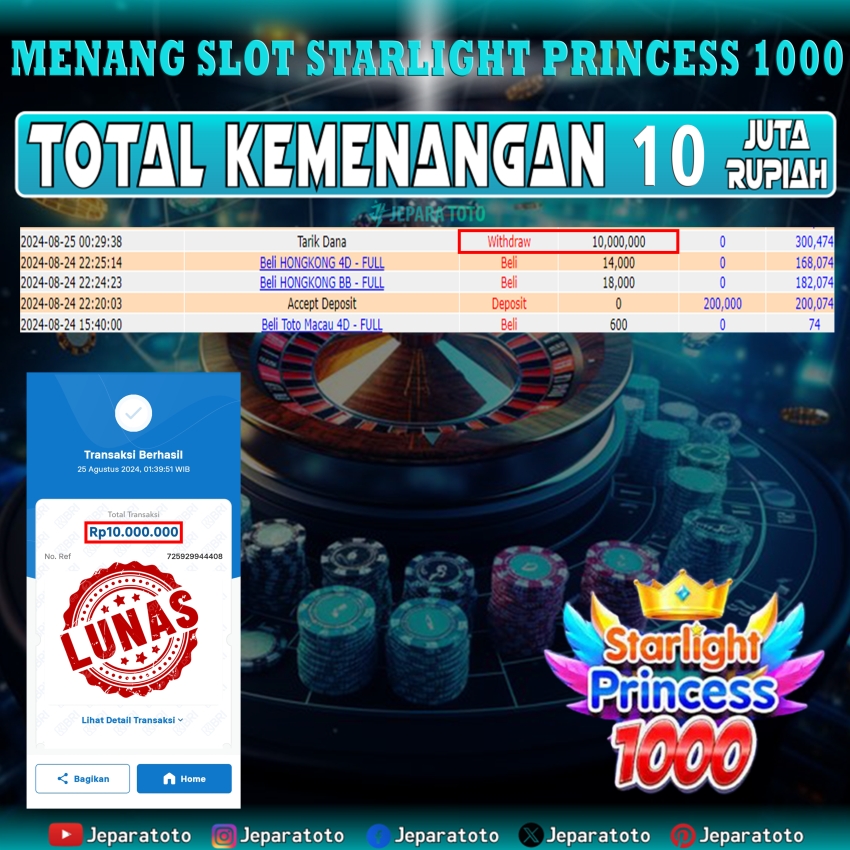 BUKTI KEMENANGAN SLOT STARLIGHT PRINCESS MEMBER JEPARATOTO