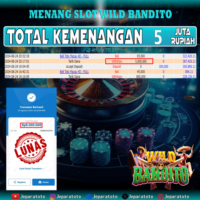 BUKTI KEMENANGAN SLOT WILD BANDITO MEMBER JEPARATOTO