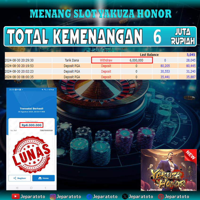 BUKTI KEMENANGAN SLOT YAKUZA HONOR MEMBER JEPARATOTO