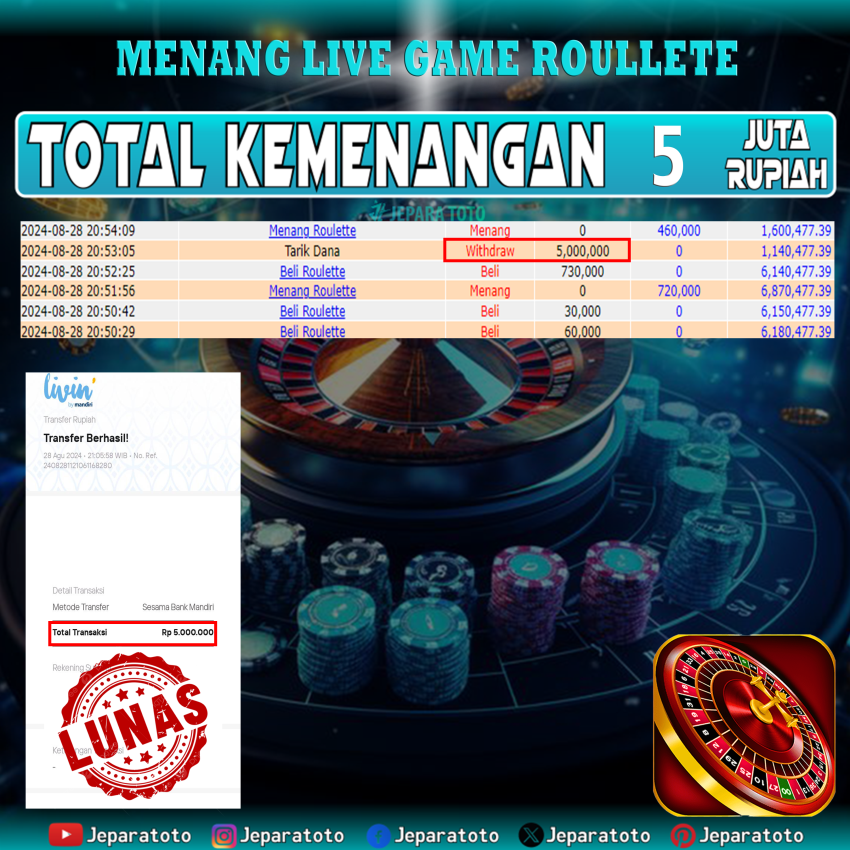 BUKTI KEMENANGAN LIVE GAME ROULETTE MEMBER JEPARATOTO