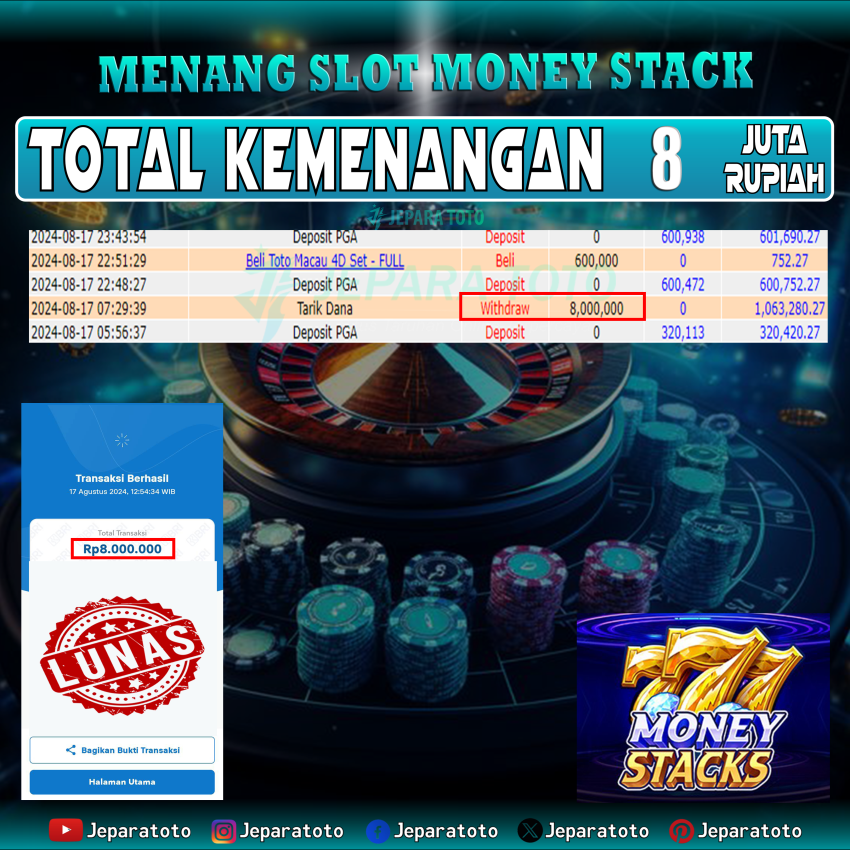 BUKTI KEMENANGAN SLOT MONEY STACKS MEMBER JEPARATOTO