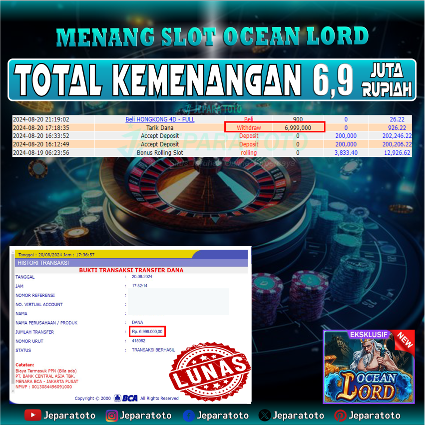 BUKTI KEMENANGAN SLOT OCEAN LORD MEMBER JEPARATOTO