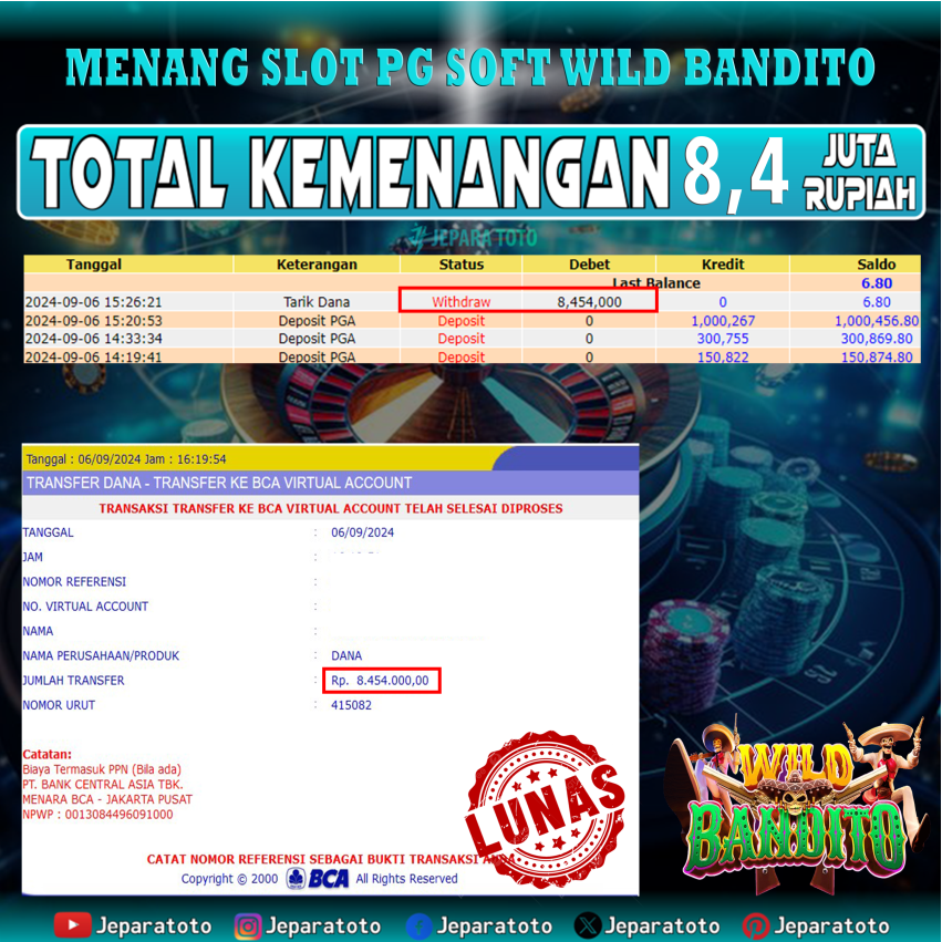 BUKTI KEMENANGAN SLOT WILD BANDITO MEMBER JEPARATOTO