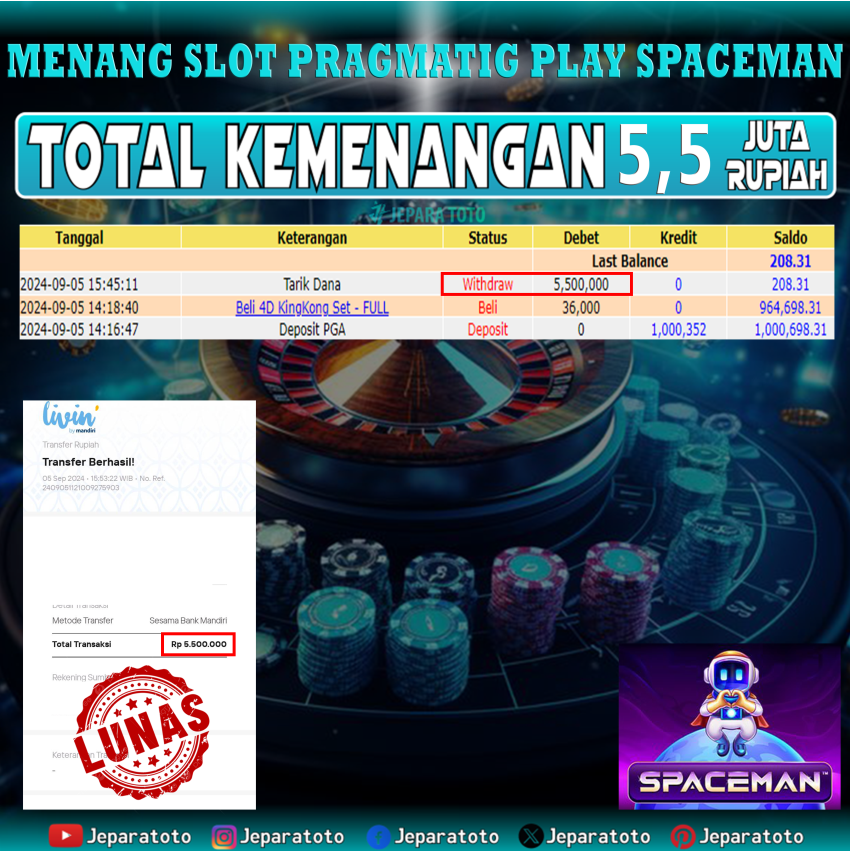 BUKTI KEMENANGAN SLOT SPACEMAN MEMBER JEPARATOTO