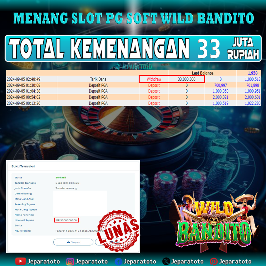 BUKTI KEMENANGAN SLOT WILD BANDITO MEMBER JEPARATOTO