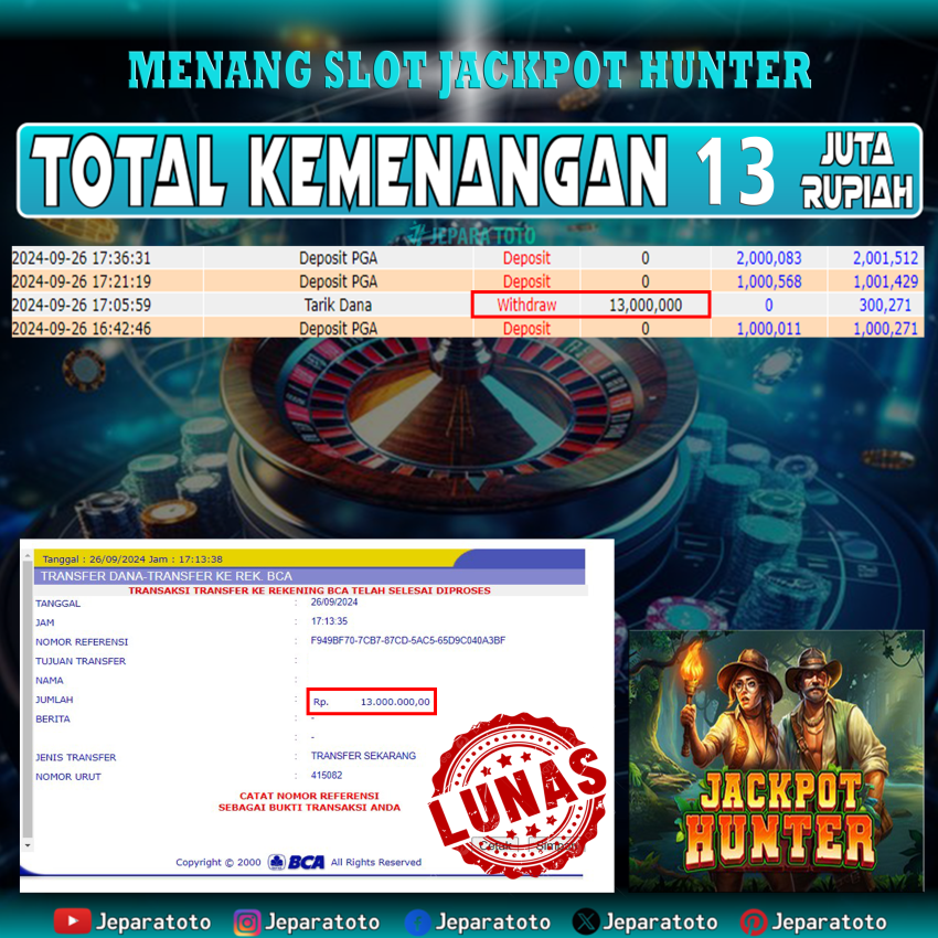 BUKTI KEMENANGAN SLOT JACPOT HUNTER MEMBER JEPARATOTO