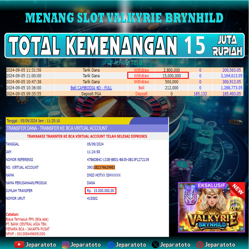 BUKTI KEMENANGAN SLOT VALKYRIE BRYHILD MEMBER JEPARATOTO