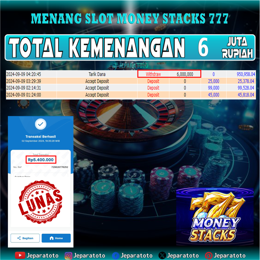 BUKTI KEMENANGAN SLOT MONEY STACK 777 MEMBER JEPARATOTO