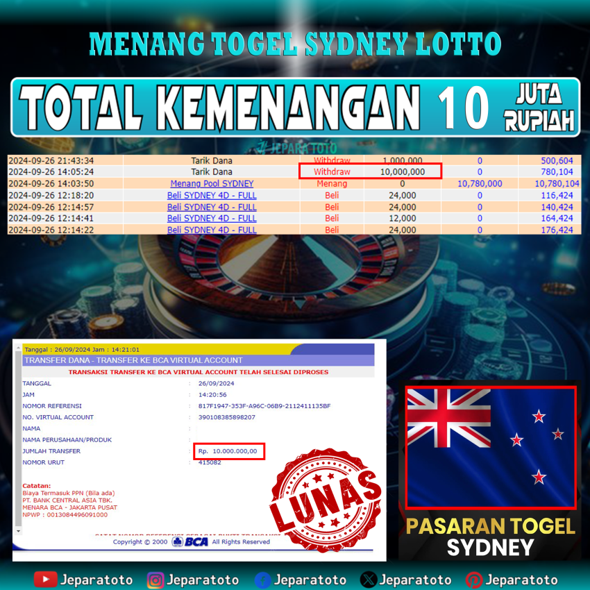 BUKTI KEMENANGAN SYDNEY LOTTO MEMBER JEPARATOTO