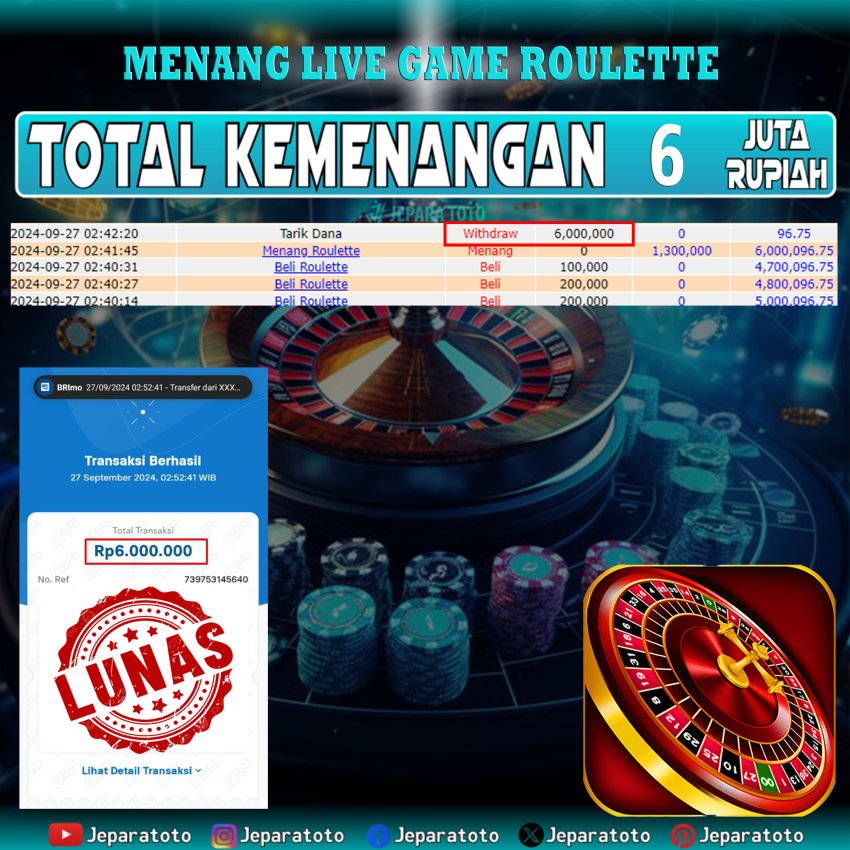 BUKTI KEMENANGAN LIVE GAME ROULETTE MEMBER JEPARATOTO