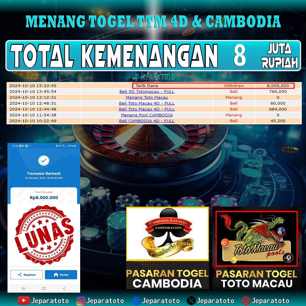 BUKTI KEMENANGAN TOGEL TTM 4D & CAMBODIA MEMBER JEPARATOTO