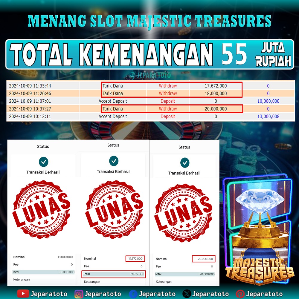 BUKTI KEMENANGAN SLOT MAJESTIC TREASURES MEMBER JEPARATOTO