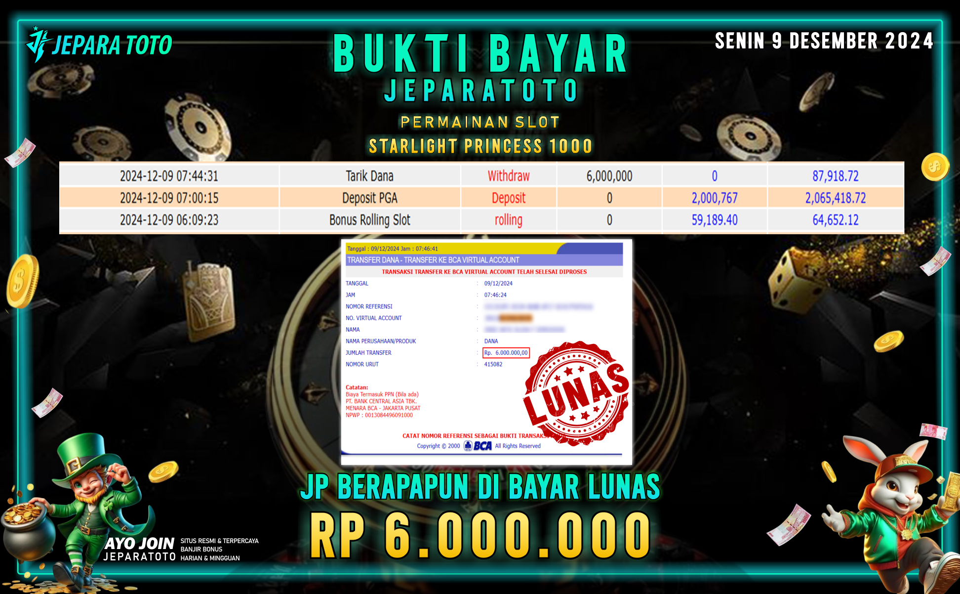 BUKTI KEMENANGAN SLOT STARLIGHT PRINCESS 1000 MEMBER JEPARATOTO