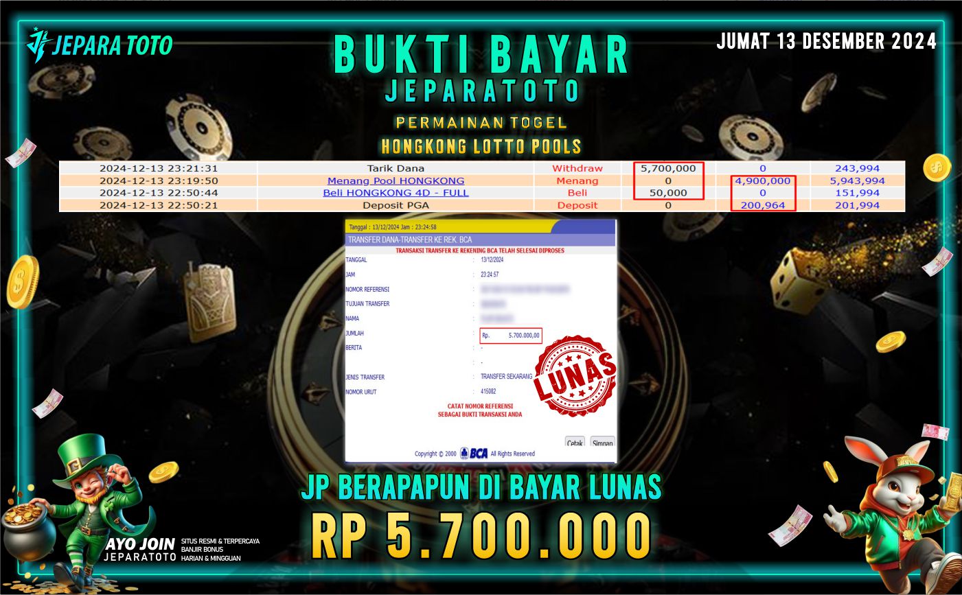 BUKTI KEMENANGAN TOGEL HONGKONG LOTTO MEMBER JEPARATOTO