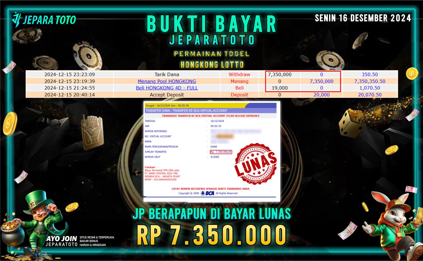 BUKTI KEMENANGAN TOGEL HONGKONG LOTTO MEMBER JEPARATOTO