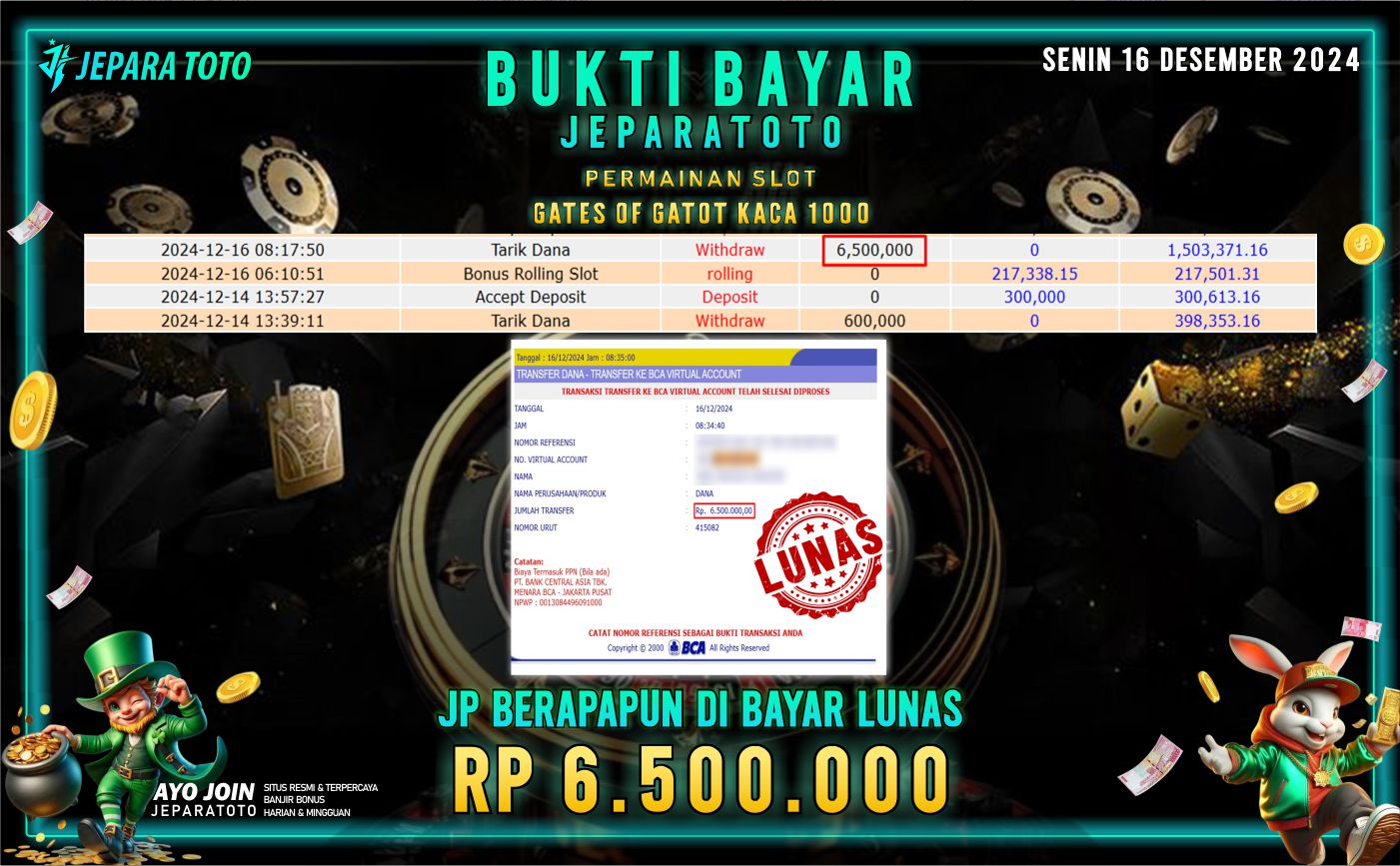 BUKTI KEMENANGAN SLOT GATES OF GATOT KACA 1000 MEMBER JEPARATOTO