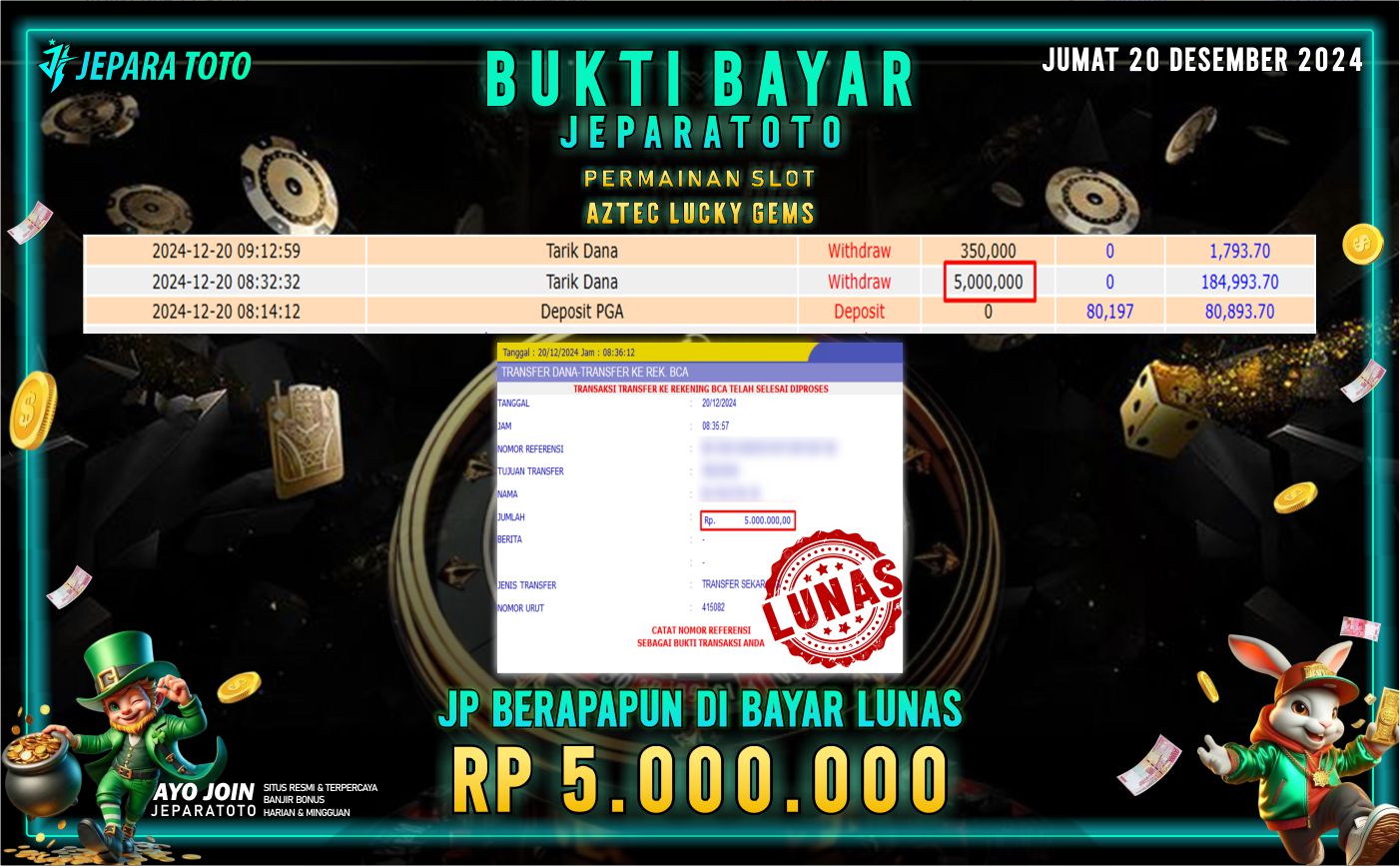 BUKTI KEMENANGAN SLOT AZTEC LUCKY GEMS MEMBER JEPARATOTO