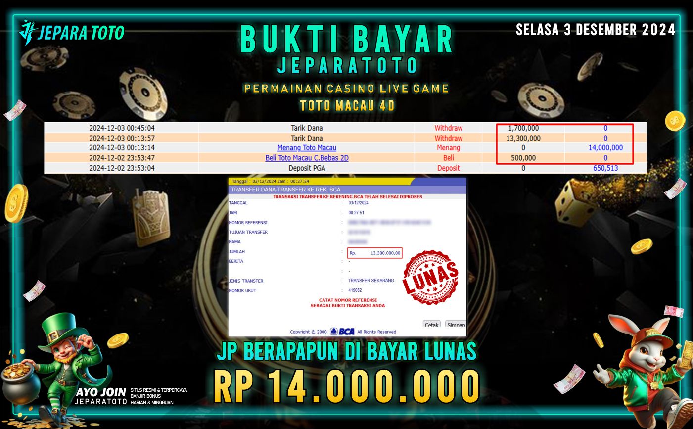 BUKTI KEMENANGAN CASINO LIVE GAME TOTO MACAU 4D MEMBER JEPARATOTO