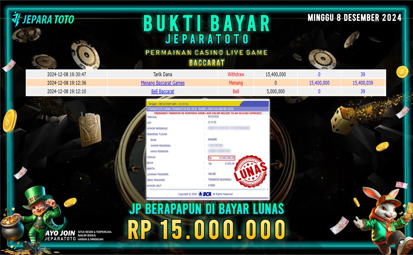 BUKTI KEMENANGAN CASINO LIVE GAME BACCARAT MEMBER JEPARATOTO