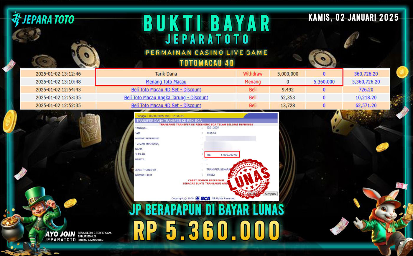 BUKTI KEMENANGAN CASINO LIVE GAME TOTOMACAU 4D MEMBER JEPARATOTO