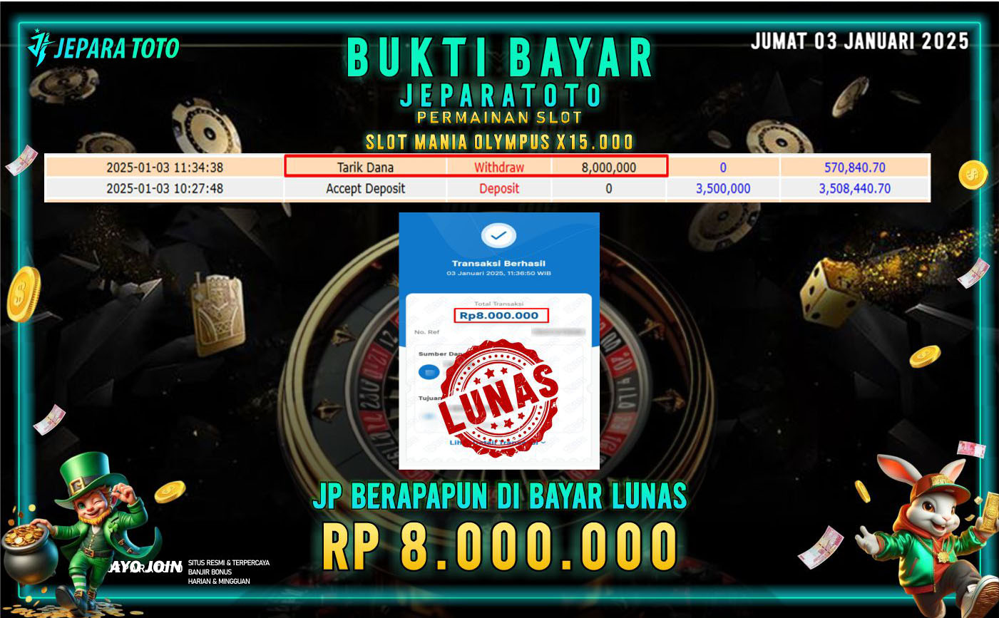 BUKTI KEMENANGAN SLOT MANIA X15.000 MEMBER JEPARATOTO