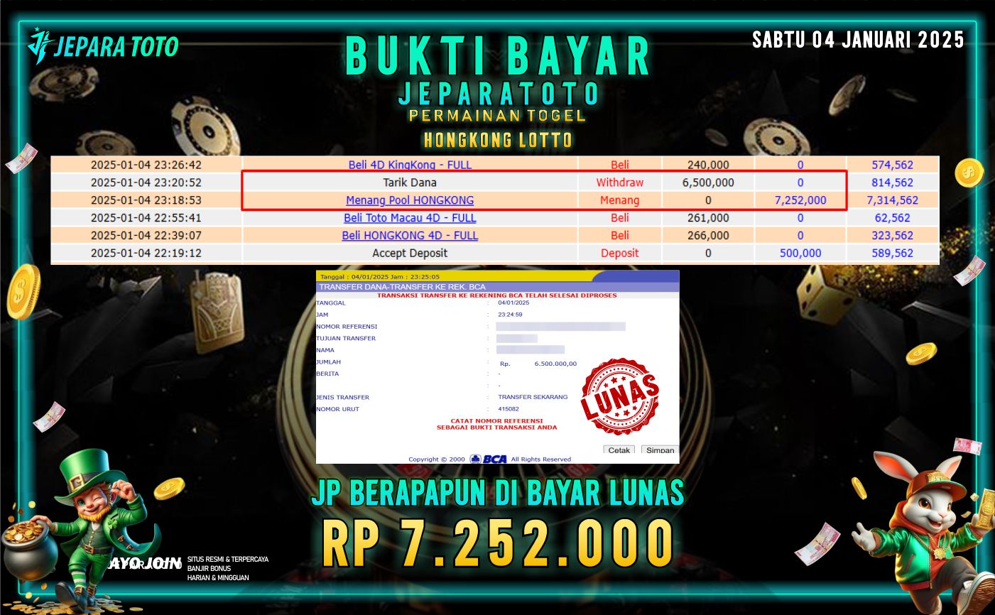 BUKTI KEMENANGAN TOGEL HONGKONG LOTTO MEMBER JEPARATOTO