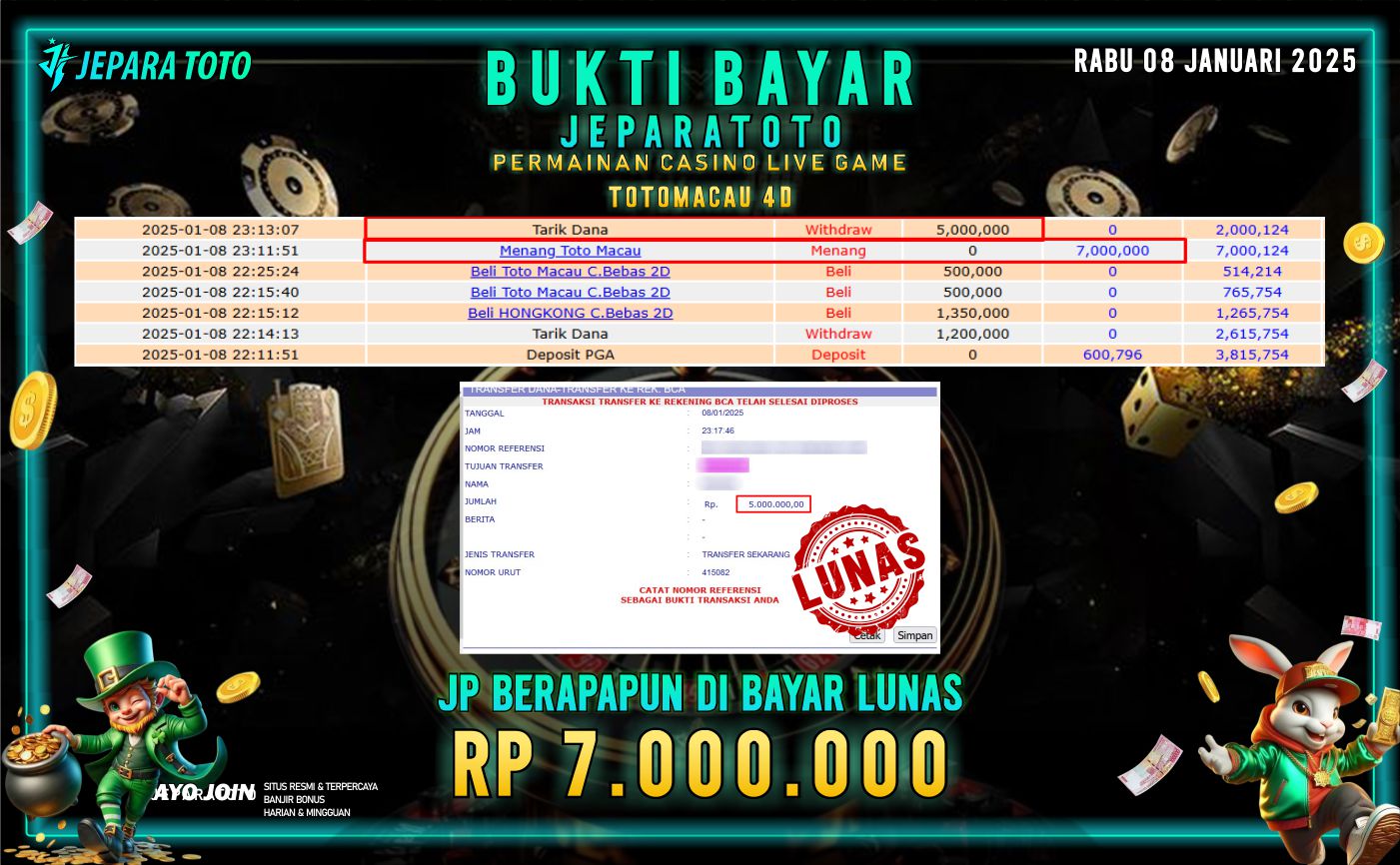 BUKTI KEMENANGAN CASINO LIVE GAME TOTOMACAU 4D MEMBER JEPARATOTO