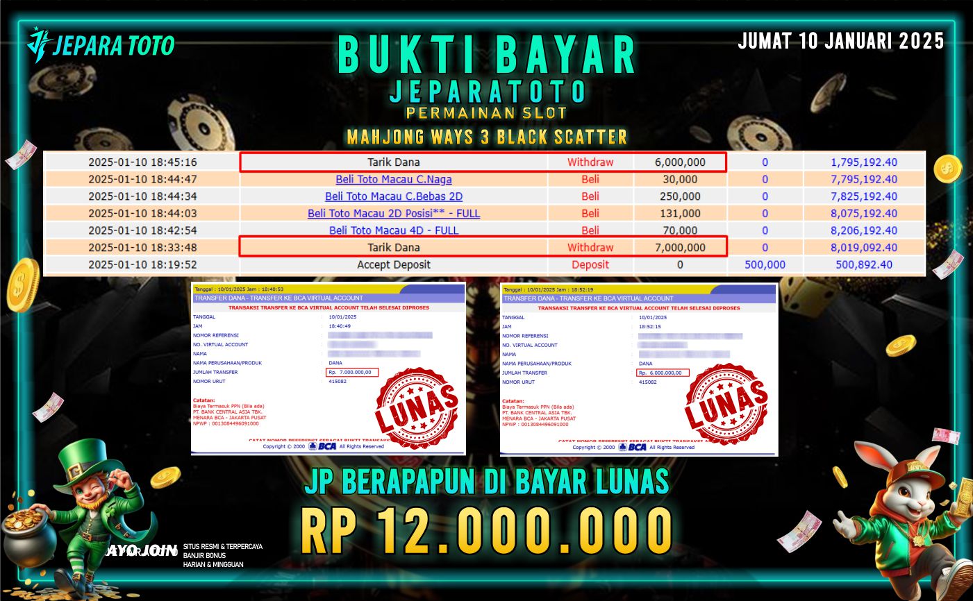 BUKTI KEMENANGAN SLOT MAHJONG WAYS 3 BLACK SCATTER MEMBER JEPARATOTO