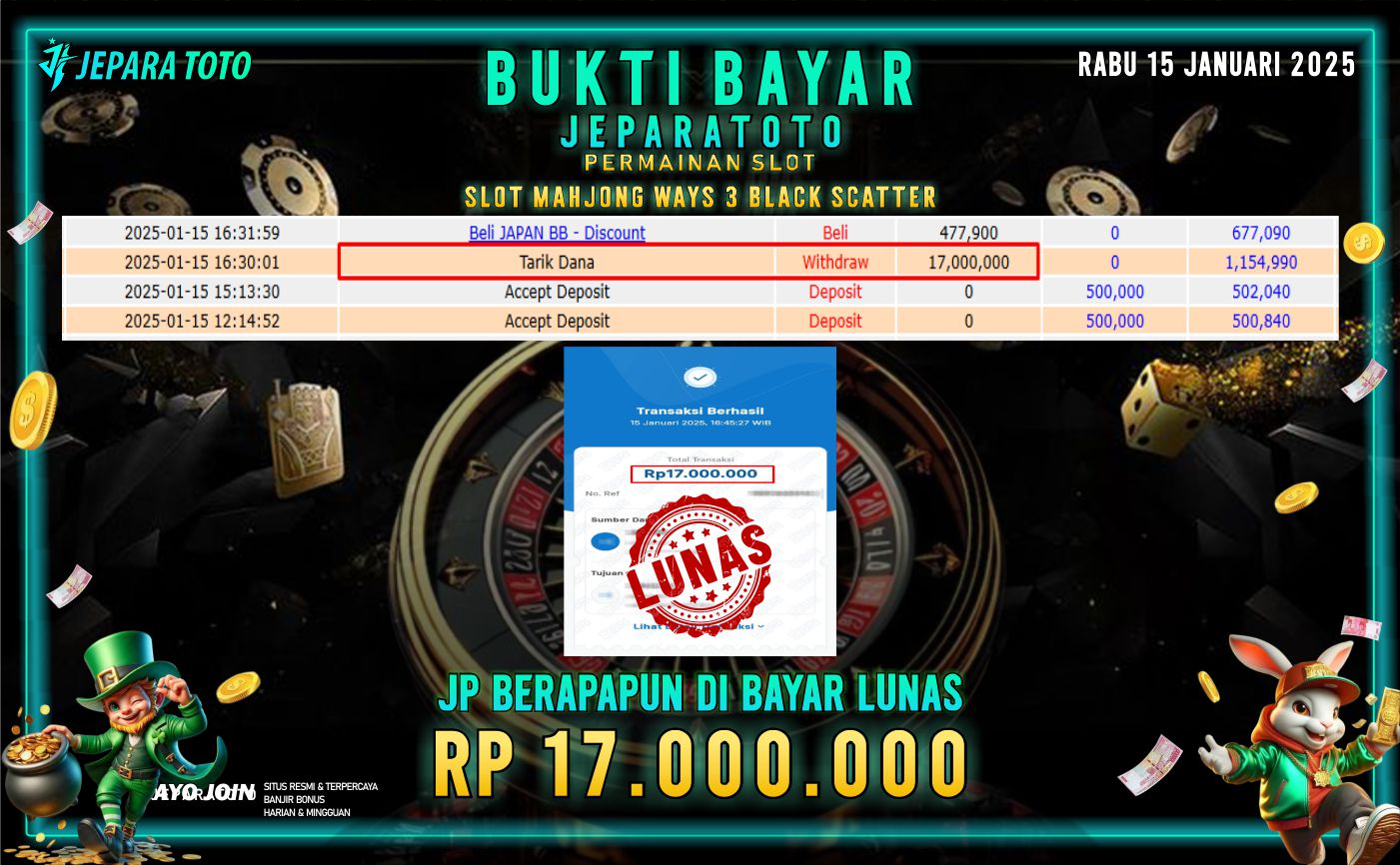 BUKTI KEMENANGAN SLOT MAHJONG WAYS 3 BLACK SCATTER MEMBER JEPARATOTO