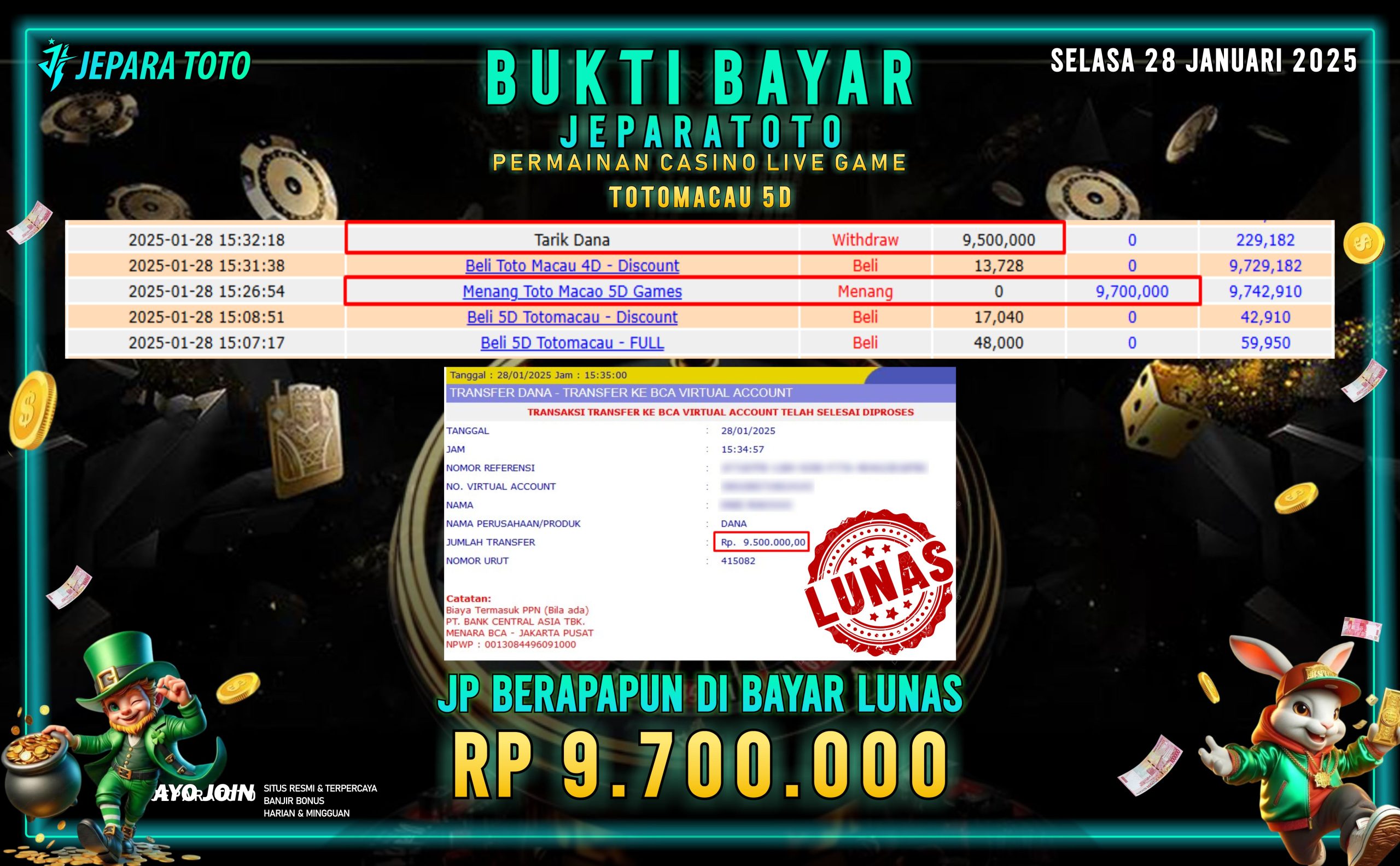 BUKTI KEMENANGAN CASINO LIVE GAME TOTOMACAU 5D MEMBER JEPARATOTO