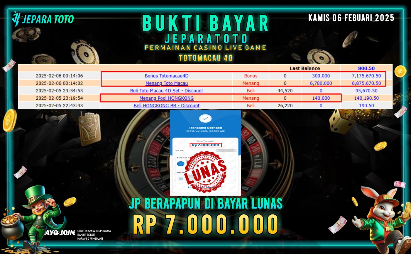 BUKTI KEMENANGAN CASINO LIVE GAME TOTOMACAU 4D MEMBER JEPARATOTO