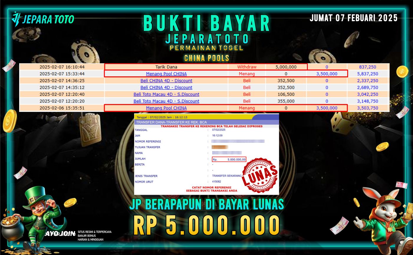 BUKTI KEMENANGAN TOGEL CHINA POOLS MEMBER JEPARATOTO