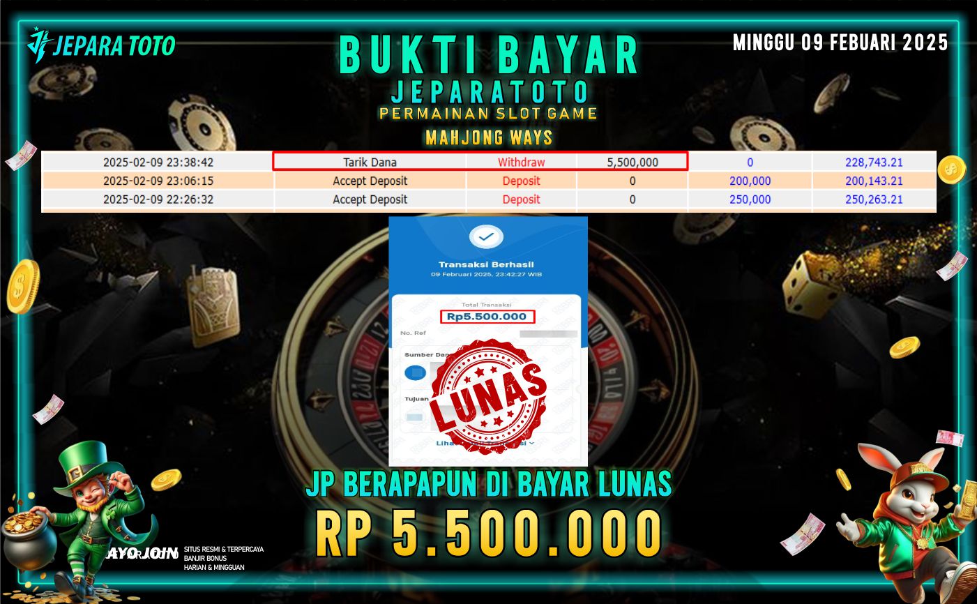 BUKTI KEMENANGAN SLOT MAHJONG WAYS MEMBER JEPARATOTO