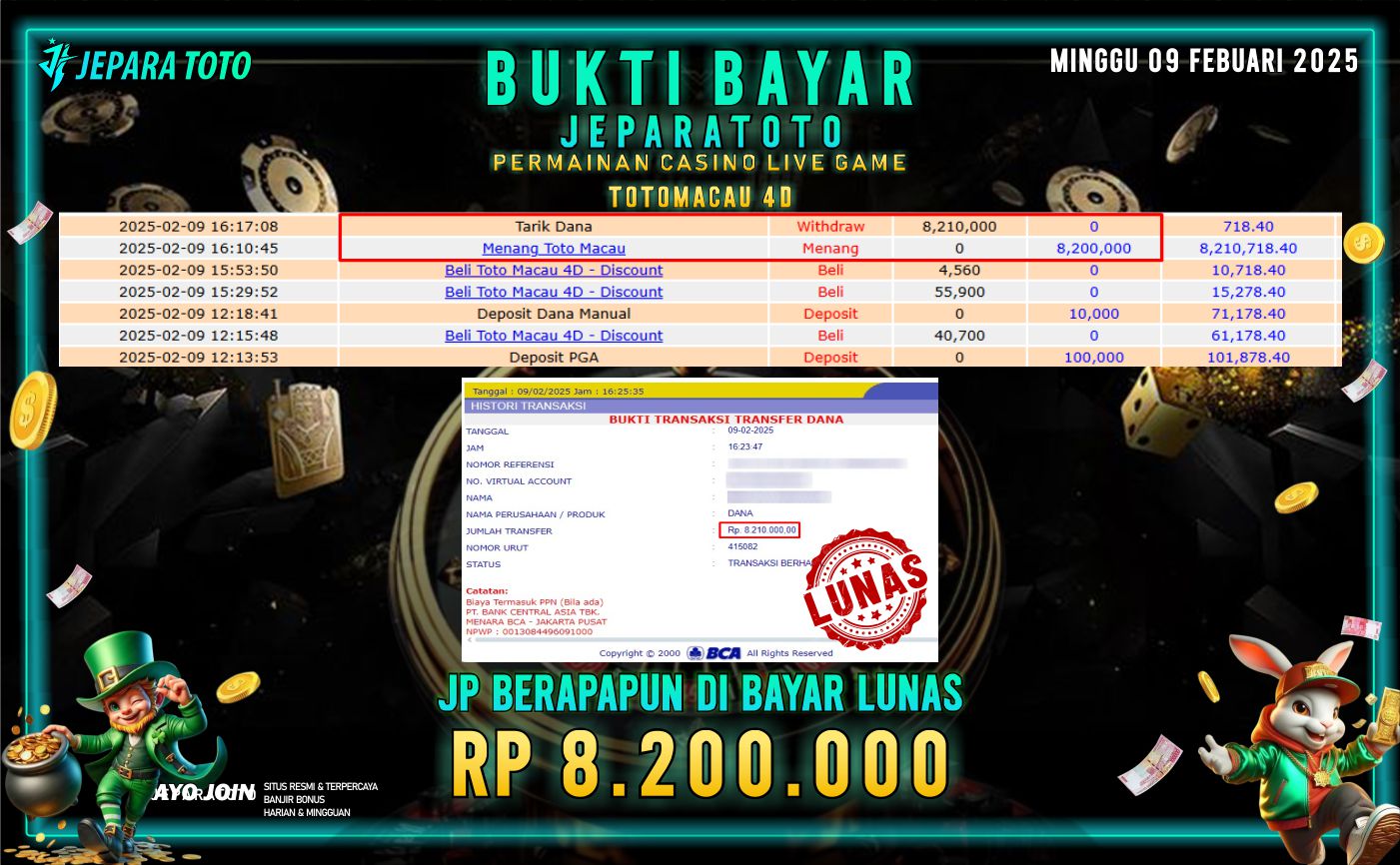 BUKTI KEMENANGAN CASINO LIVE GAME TOTOMACAU 4D MEMBER JEPARATOTO