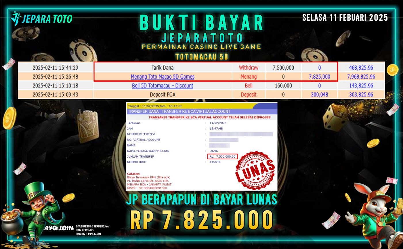 BUKTI KEMENANGAN CASINO LIVE GAME TOTOMACAU 5D MEMBER JEPARATOTO