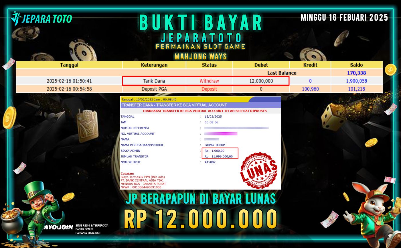 BUKTI KEMENANGAN SLOT MAHJONG WAYS MEMBER JEPARATOTO