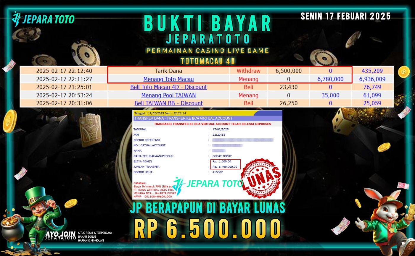 BUKTI KEMENANGAN CASINO LIVE GAME TOTOMACAU 4D MEMBER JEPARATOTO