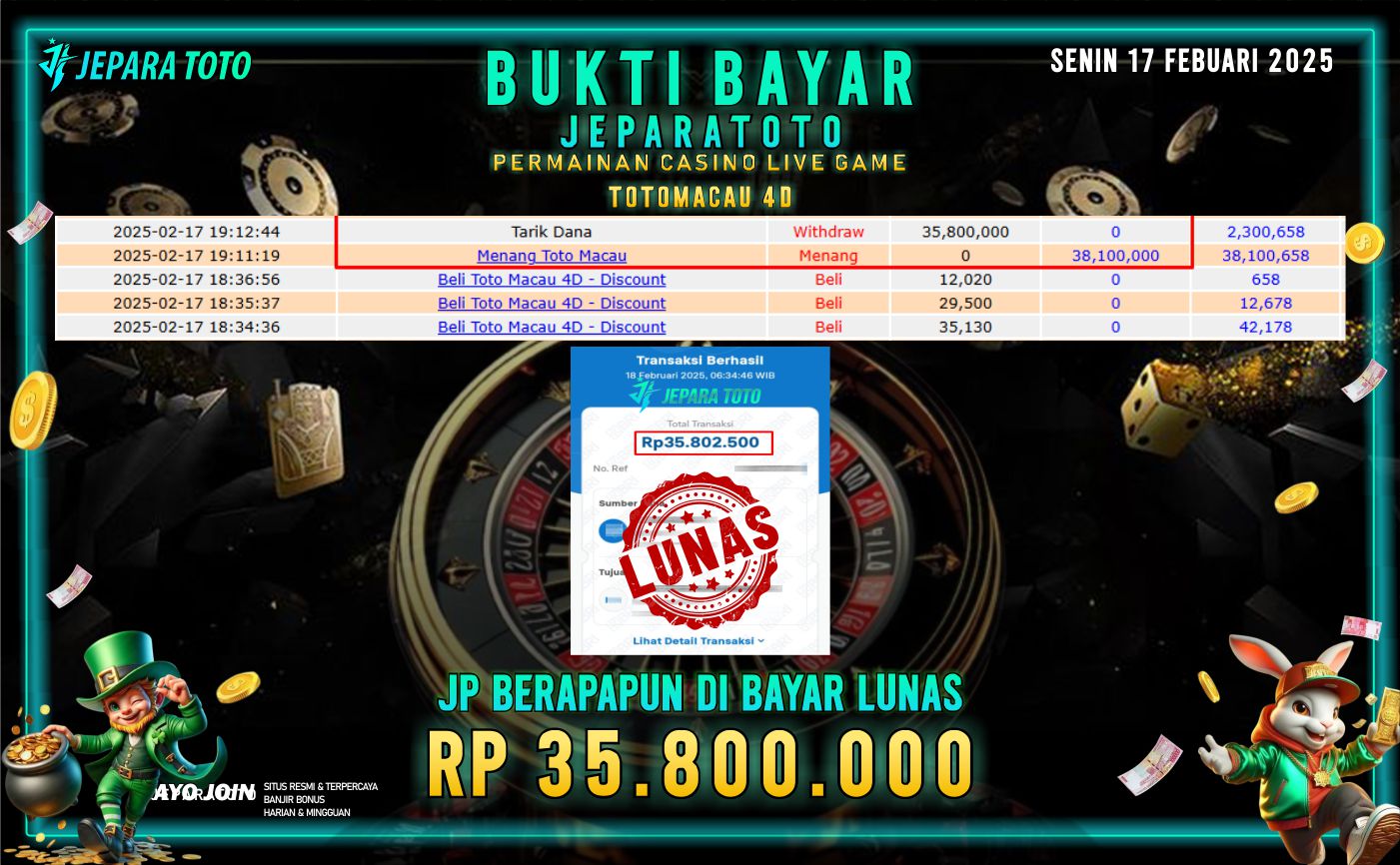 BUKTI KEMENANGAN CASINO LIVE GAME TOTOMACAU 4D MEMBER JEPARATOTO