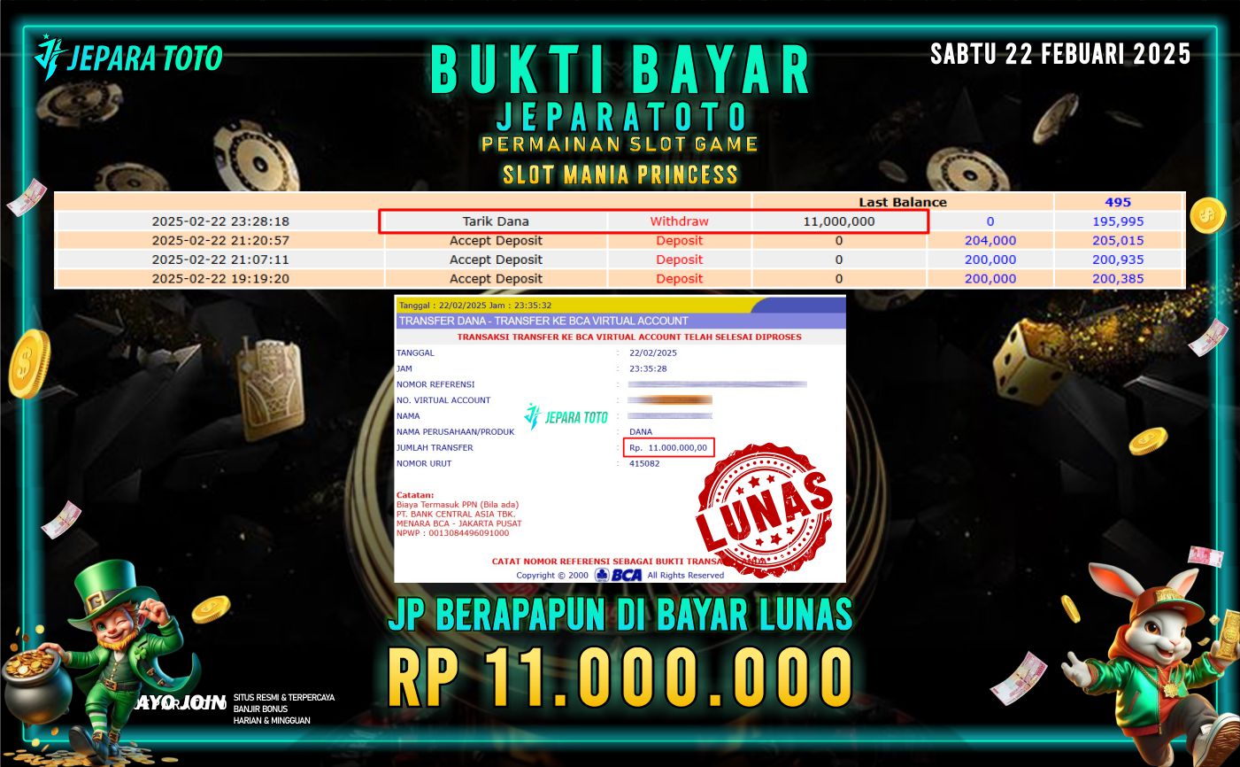 BUKTI KEMENANGAN SLOT GAME MANIA PRINCESS MEMBER JEPARATOTO